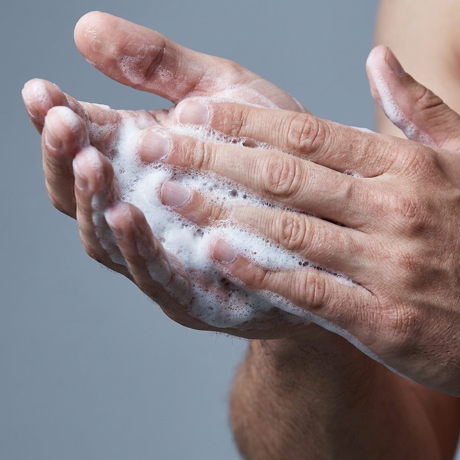 Lathering the face wash