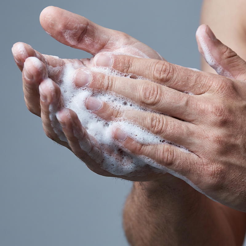 Lathering the face wash